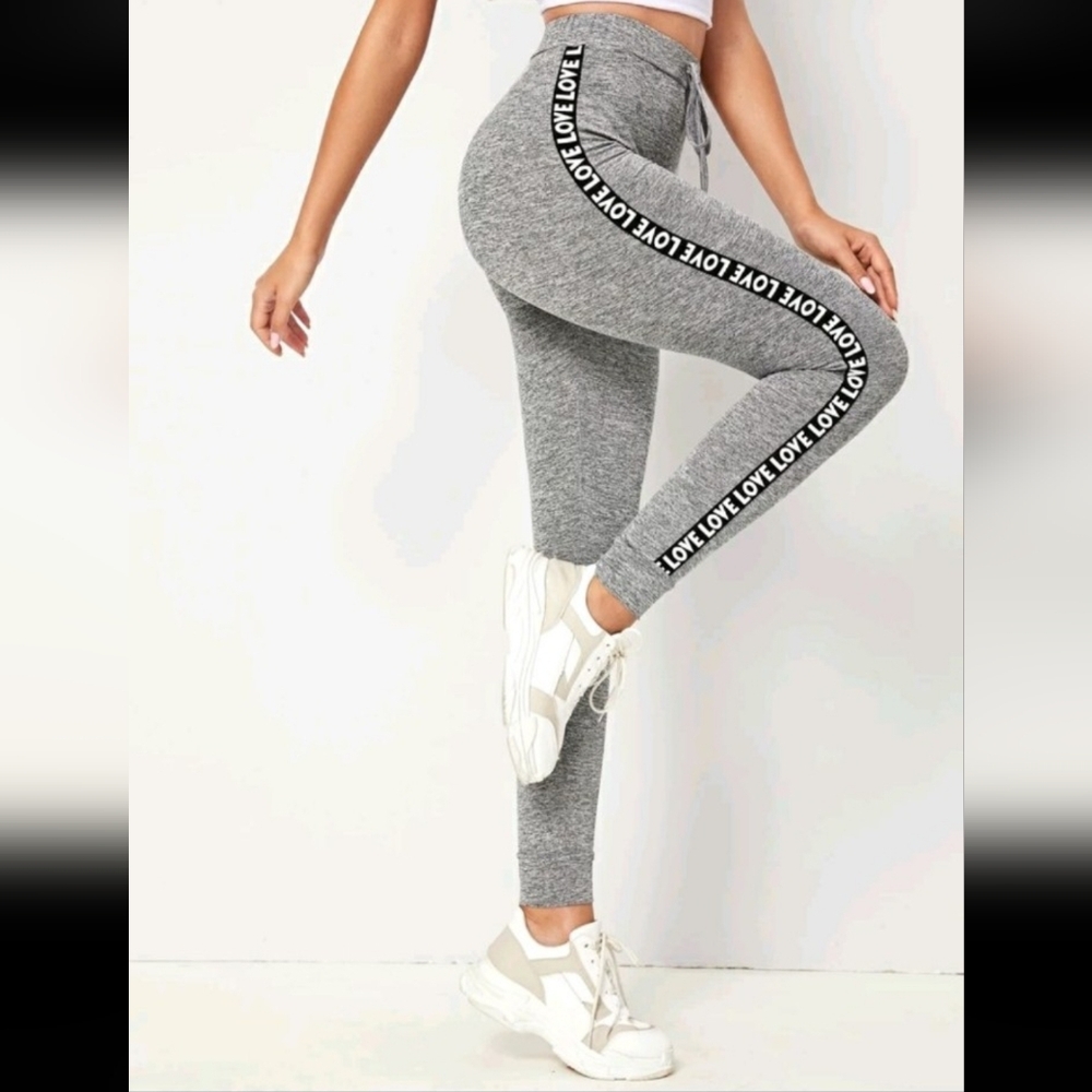 Heather Gray Women's Leggings with Love Print